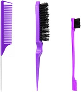 3-Piece Hair Brush Set, Purple, Includes Tail Comb, Edge Brush and Double-Sided Styling Brush