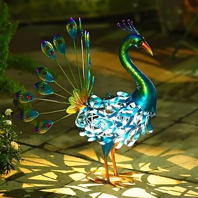 Goodeco Solar Peacock Statue Garden Decor - 20.7 Inch Stunning Metal Peacock Yard Art with Lighted Lamp - Perfect Peacock Gifts for Women, Ornaments & More, LD6020304