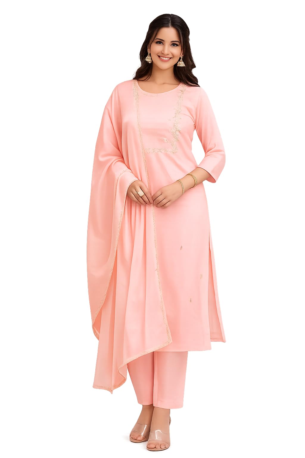 Women's Peach Kurta Pant Dupatta Set 3 Piece-picture-39
