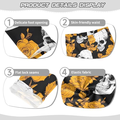 Human Skeleton Yellow Rose Girls Leggings Ultra Soft Compression Yoga Gym Pants for Kids 4-10T3