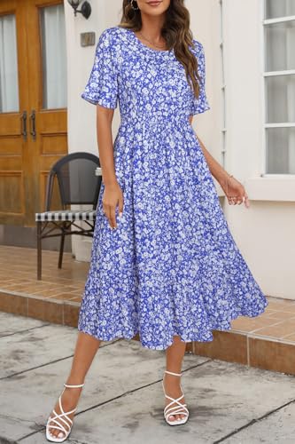 Image of STYLEWORD Womens Summer Casual Short Sleeve Flowy Midi Beach Dress