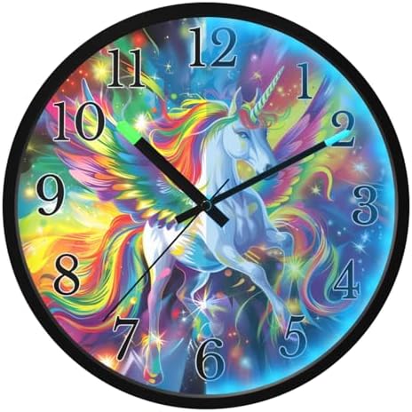 ALAZA Neon Unicorn Rainbow Horse Wall Clocks Glow in Dark Battery...