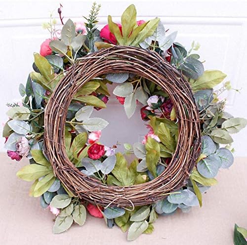 Decorative Door Wreath,Silk Flower Peony Flower Wreath 40cm Handmade Garland for Autumn Winter Outdoor Display Red