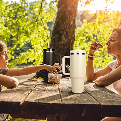 40 Oz Tumbler With Handle And Straw Lid Insulated Reusable Stainless Steel Water Bottle Travel Mug Iced Coffee Cup Travel Mug For Hot And Cold Beverages 40 Oz Tumbler With Handle (Color : Beige) #TOP4