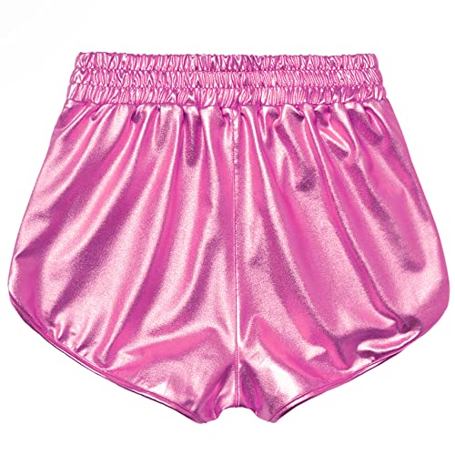 Girls Hot Pink Pants Metallic Shorts Rave Dance Shorts Shiny Metallic Shorts 6 7 #TOP1