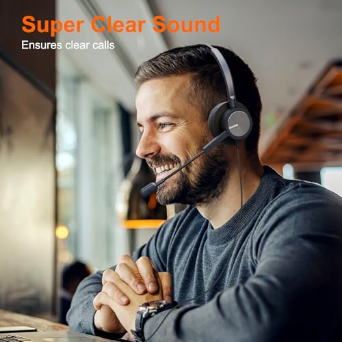 Image of emaiker corded USB Headset with Noise Cancelling Microphone PC Headphone with Mic Mute Volume Control Call Button for Office Call Center Skype Chat Teams Zoom Dragon Voice Recognition Speech Dictation