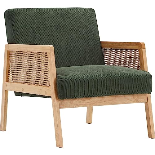 HOMIFAB Fauteuil en cannage et Velours côtelé Vert Kaki - Mani