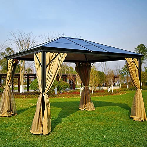 Toldo de Gazebo de Techo rígido para Patio con Marco de Aluminio, toldo para Exteriores con Cortina de poliéster y mosquitera, para Patio, jardín, Patio Trasero