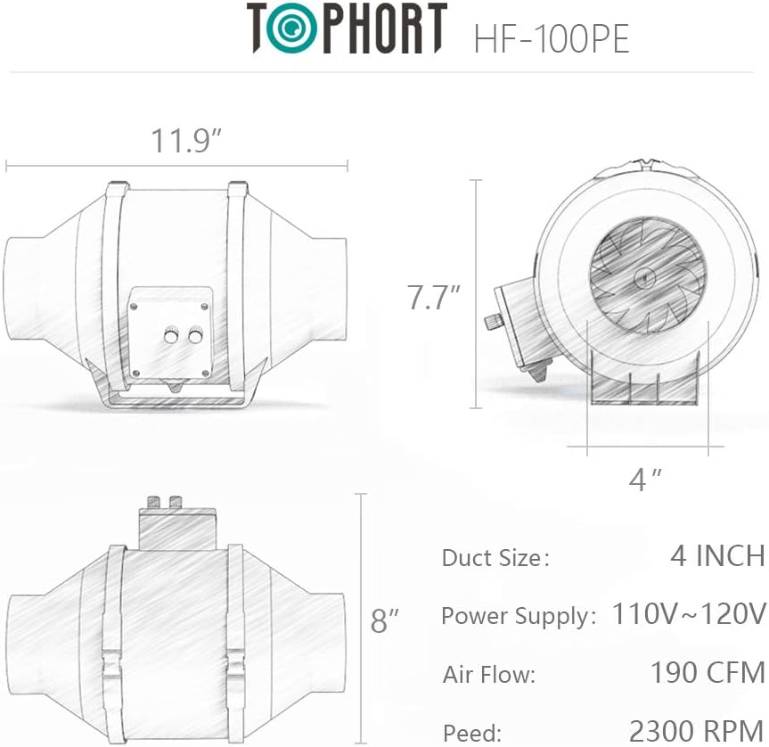 Get Special Price TOPHORT Inline Duct fan 4 inch with Temperature Controller Booster Duct Fan Speed Controllable Exhaust Fan for Grow Tent/Hydroponics/Air Exhaust/Ventilation