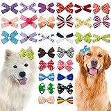 JpGdn 50Pcs/25Pairs 3'' 4' Big Dog Hair Bows with Elastic Rubber Band for Medium Large Dogs Doggie Rhinestone Floral Bowknot Topknot Rabbits Girl Boy Pink Blue Grooming Hair Accessories
