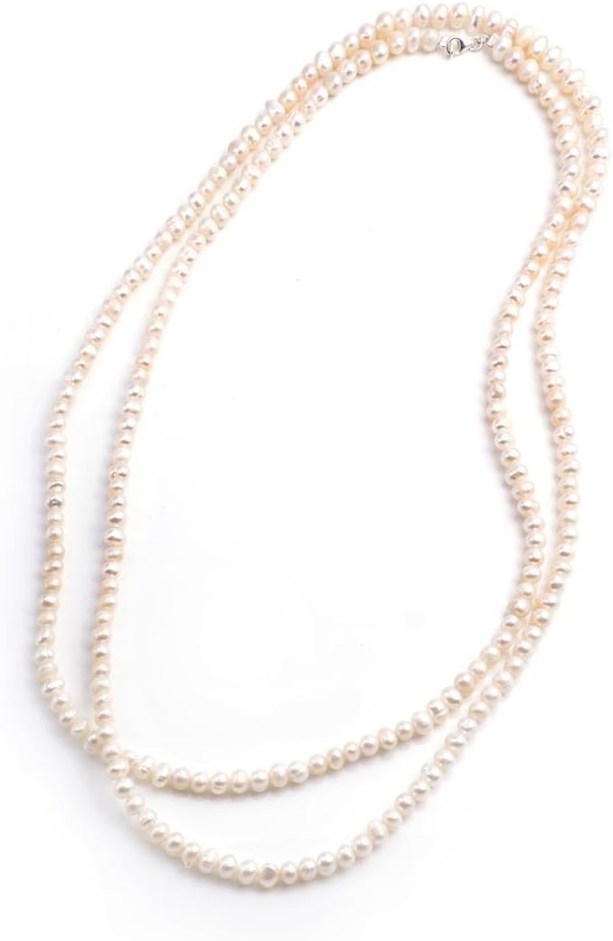 Silverly Sterling Silver Cream Pearl Extra Long Necklace for Women - Opera Length 925 Silver Pearl Beaded Necklace - 1920s Vintage-Style Gemstone Bead Multi-Layer Necklaces - French-Style Jewelry