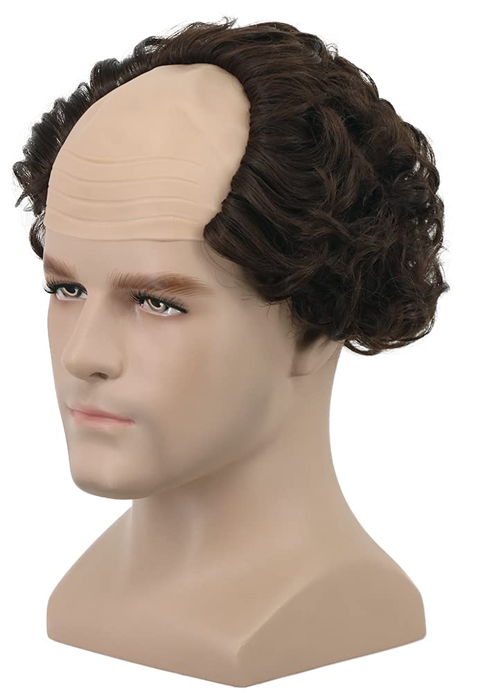 yuehong Short Brown Bald Old Man Wig Fluffy Receding Hairline Wig Heat Resistant Synthetic Fibers Soft Breathable Costume Hair(Brown)