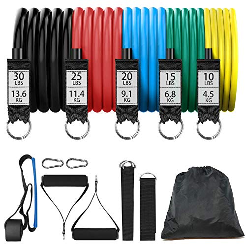 DISUPPO 13PCS Bandes de Résistance Set, Bandes Elastiques Musculation avec Poignées, Ancre de Porte & Sangles Pied, Bandes de Fitness pour Fitness Pilates Yoga Gym Entraînement