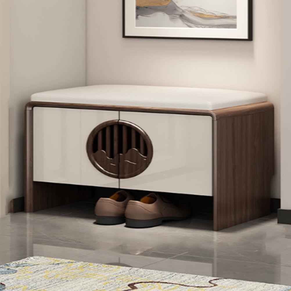 LWJSOCP Shoe Storage Bench with DoorsSmall Shoe Rack Cabinet with Padded SeatEntryway Shoes Rack StoolShoes Storage nizer for Living Room Bedroomwalnut80cm