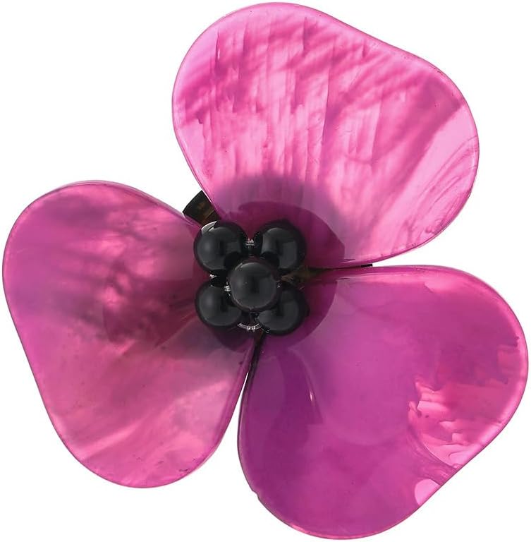Women's Large Flower Brooch - Acrylic Acetate Statement Pin with Black Bead Center, Multi-Color Fashion Accessory for Blazer Dress Scarf Decoration image 2