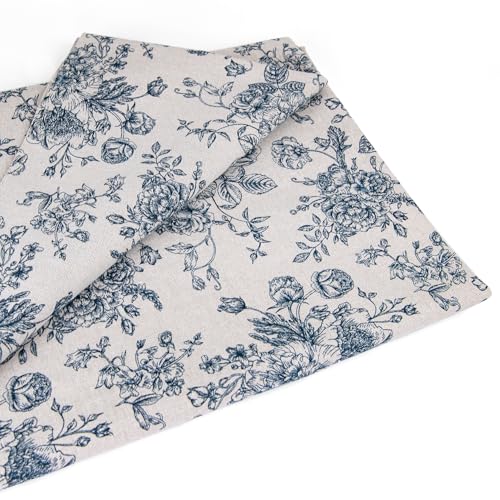 Linen Blue Floral Fabric by The Yard - Upholstery Fabric by The Yards Floral Pattern Sewing Quilting Cloth 60 Inch Width for Chairs Sofas Tablecloth Curtains Reupholstery DIY Projects - 2 Yard - Thumbnail 3