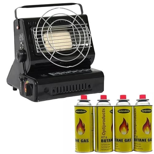 2 In 1 Portable Gas Heater & Stove 1.3kW Butane Gas Heater Compact Lightweight Ceramic Burner Auto Ignition for Outdoor Indoor Home Office Camping Fishing Caravan Picnic and Party (Heater + 4 Cans)