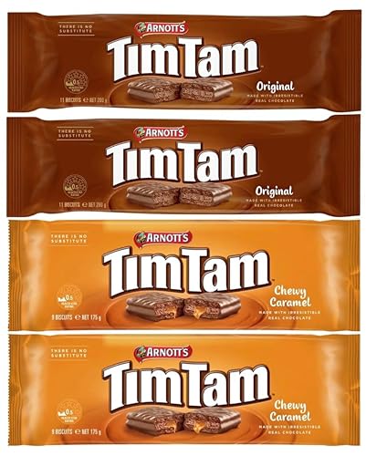 Tim Tam Delicious - Original, Chewy Caramel (Pack of 4) Chocolate Cookie Biscuits, Aussie Made & Loved ...