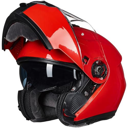 ILM Casco Moto Hombre Mujer Modular Homologado ECE22.06 Modelo 159,Rojo,L