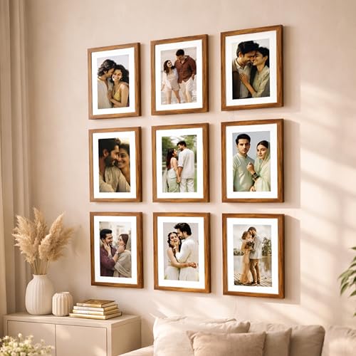 Image of Art Street Premium Photo Frame for living room, Classic Aesthetic Design Photo Frames for Photograph, Art Work, Kids Room Set of 9 (8x8 Inch, Brown)