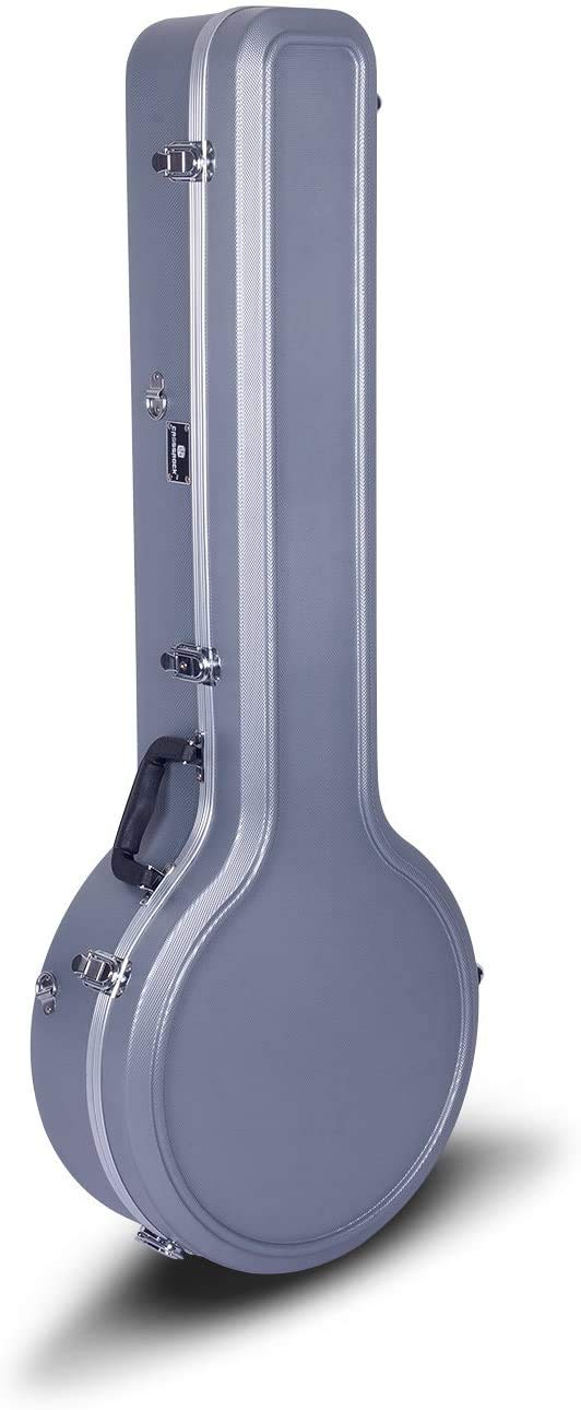 Crossrock ABS Molded Banjo Case for 5-String Resonator &amp; Tenor | Backpack Style, Locking Latch, Plush Interior – Lightweight Hardshell Protection-Silver (CRA861BJSL)