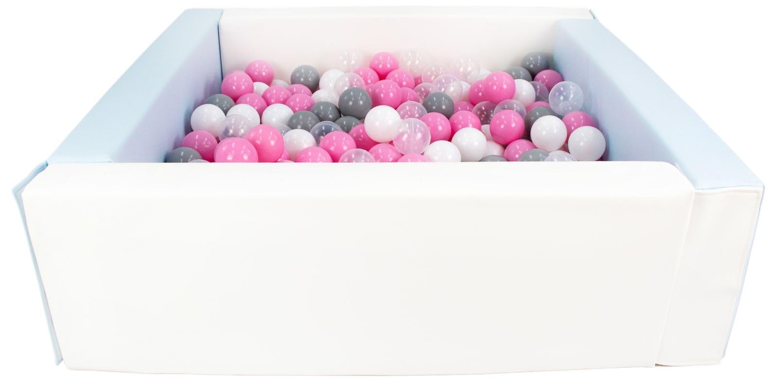 Velinda Swimming Pool with 300 Coloured Squares Imitation Leather 5 Elements Child Play (Colour Pool/Balls: White, Blue (Pastel)/White, Transparent, Light Pink, Grey)