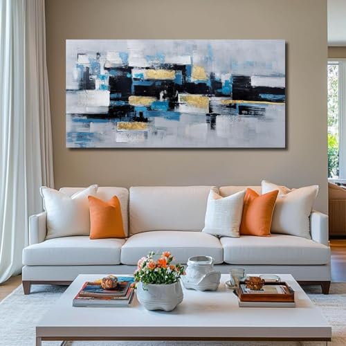 Tableau sur toile bleue et blanche œuvre d'art abstraite moderne de qualité