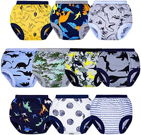 BIG ELEPHANT Potty Training Underwear, 100% Cotton Absorbent Unisex Toddler Pee Pants for Boys & Girls (Dinosaur Party, 10-Pack, 5T)