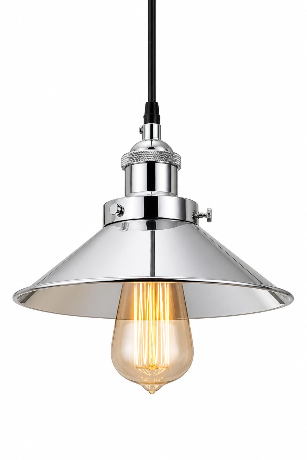 Suspension industrielle antique chrome argent plafonnier rétro E27 métal - 3