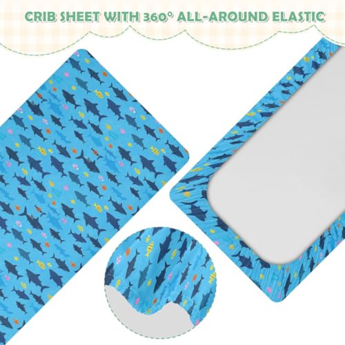 Housse de matelas imperméable mousseline bébé lit requins bleu océan