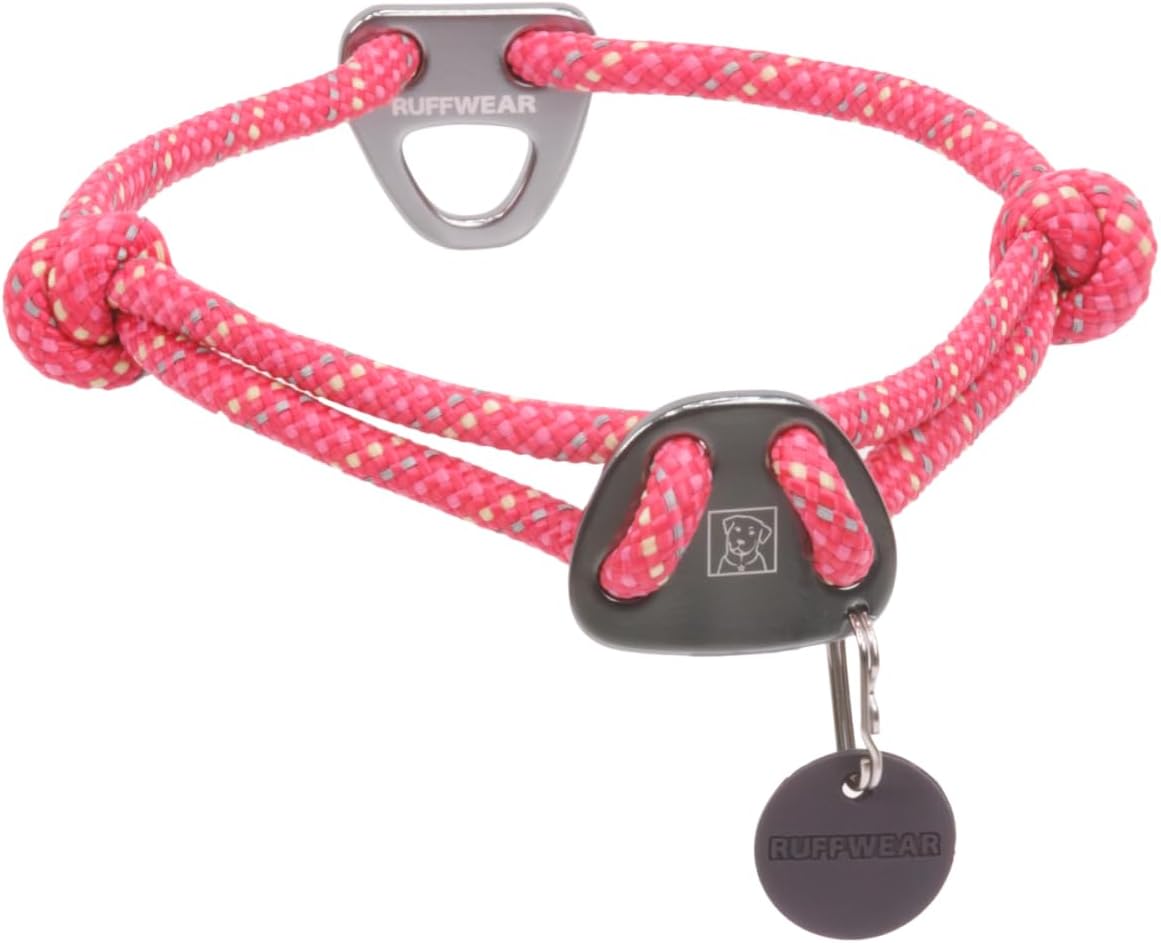 Ruffwear, Knot-a-Collar, collar para perros con cuerda de escalada para uso diario, rosa, 20"-26" | Collar para perro con cuerda de escalada resistente, diseño ajustable reflectante con anillo en V de aluminio y silenciador de etiqueta de identificación para uso diario