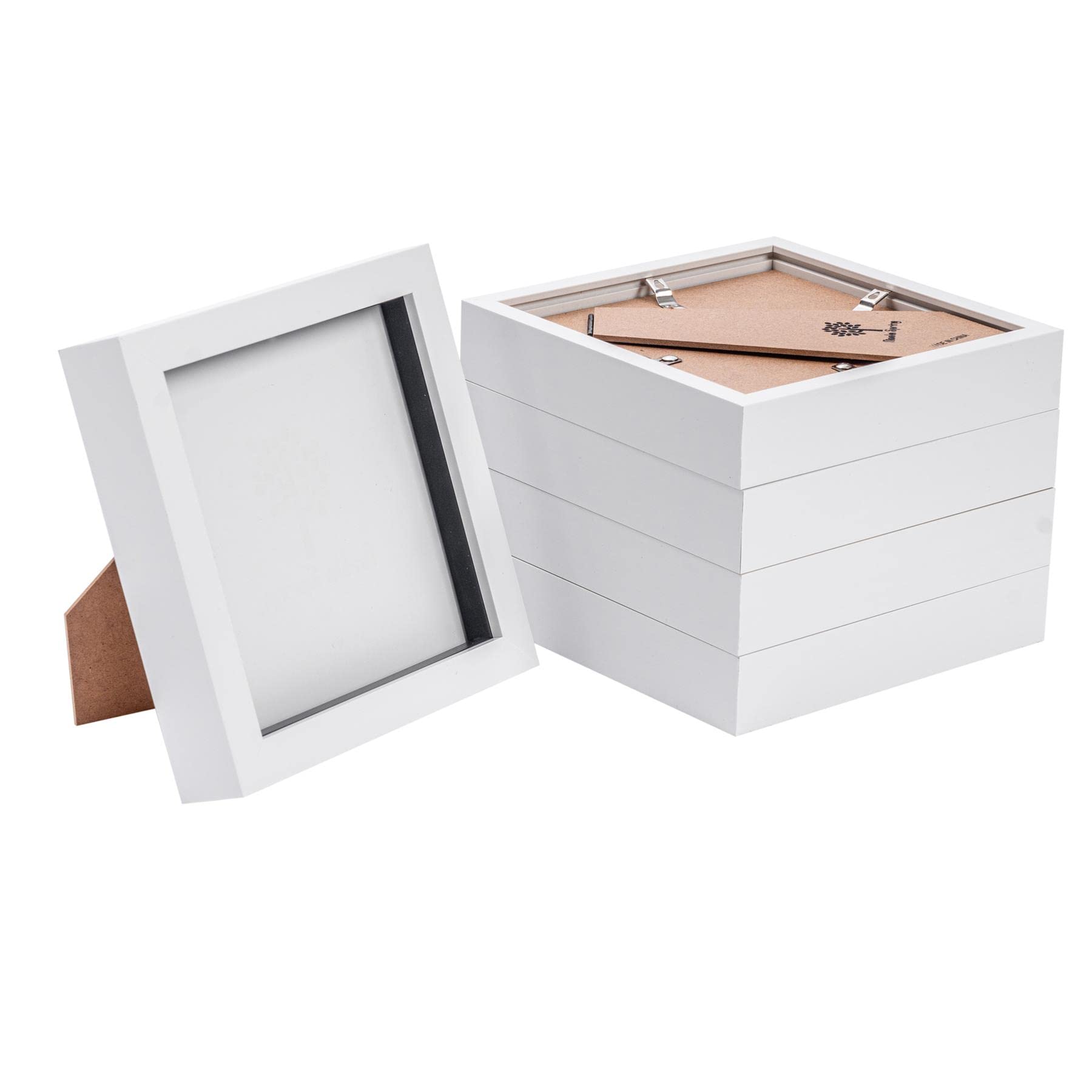Nicola Spring White 3D Shadow Box Photo Frames - 6X6 (15X15cm) - Pack Of 5 - 3D Photo Frame Box Picture Frame Box Memorabilia Display Case For Crafts, Keepsakes, Wedding, Graduation