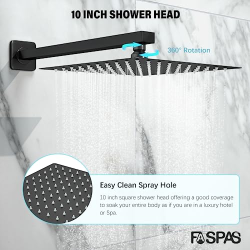 Fatspas Shower System With Tub Spout, Wall Mounted Shower Faucet Set For Bathroom With 10 Inch Rain Shower Head And Handheld Shower Head Set, Matte Black #TOP1