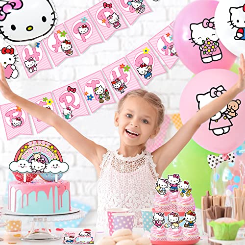 Cartoon Cat Birthday Party Decorations, 106Pcs Pink Kitten Birthday Supplies, Kitty Cat Party Decor For Girls, Kitten Happy Birthday Banner, Cartoon Cat Balloons Supplies, Kitty Cake Decorations #TOP2
