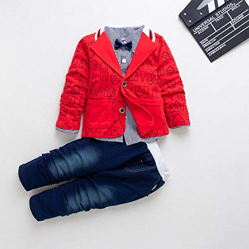 Image of Bold N Elegant Solid Full Sleeve Jacket Coat Blazer with T-Shirt and Denim Blue Trouser Pant 3 Pc Party Suit Set