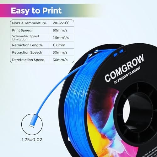 Image of Comgrow TPU Filament 1.75, 3D Printing Filament, Flexible 3D Printer Filament, 95A Soft 3D Printing Filament fit Most 3D Printers Dimensional Accuracy + /- 0.02mm Filament TPU Blue 1kg (2.2lbs)