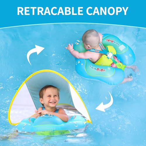 New Upgraded Swimbobo Baby Swimming Float Kids Inflatable Swim Ring with Safety Support Bottom Swimming Pool Accessories for 3-36 Months (Blue, L) by Swimbobo - Used condition - Image 4
