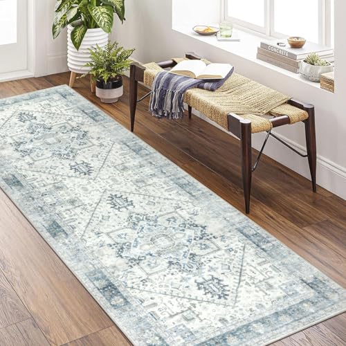 Homcomodar Alfombra Pasillo Antideslizante 80x200cm Vintage Alfombra Cocina Lavable Verde Gris Alfombra Larga de Pasillo...