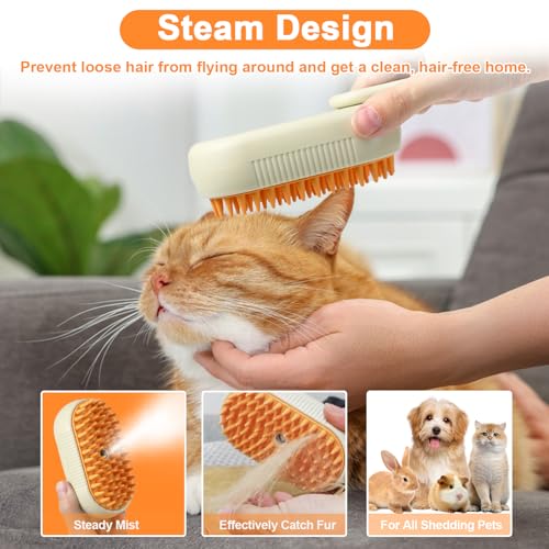 Image of Nepfaivy Pet Steam Brush for Cat - Cat Steam Brushes for Indoor Cats Shedding, Rechargeable Steaming Brush for Dogs, Dog Mist Water Steamer, Pet Spray Hair Removal Comb for Massage Grooming