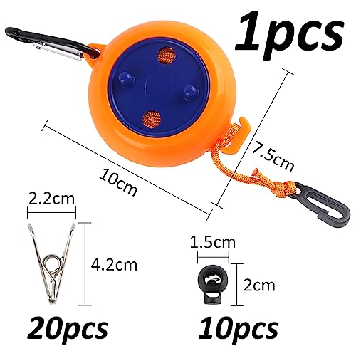 Taozoey Extendable Clothes Line, 10 m Camping Washing Line Set with 10 Fixed Buckles and 20 Windproof Clothes Pegs, Clothes Line Extendable for Camping Outdoor, Garden or Travel (Orange) - Image 2