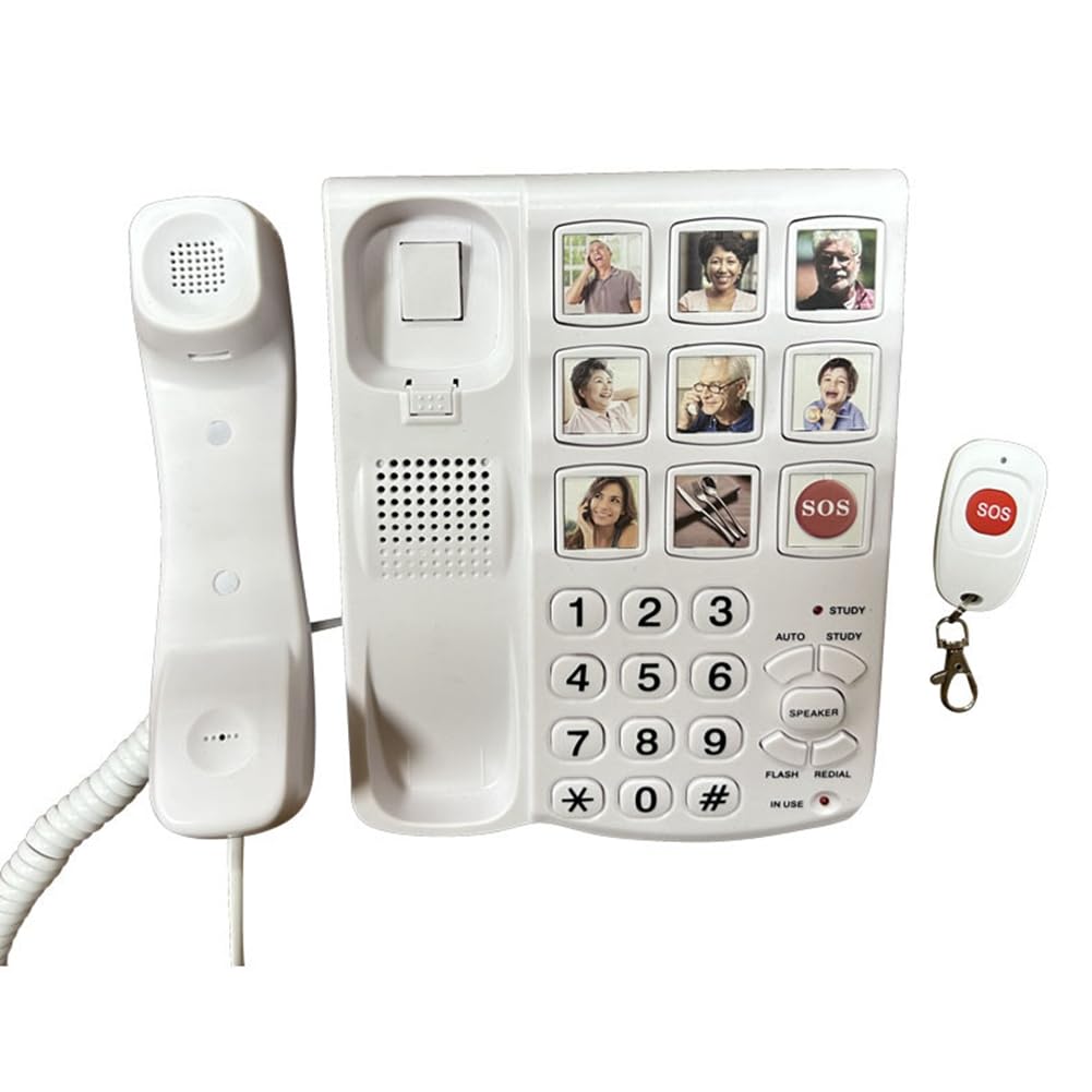 Téléphone Fixe Amplifié à Grandes Touches avec Mémoire Photo, Téléphone de Bureau Filaire.