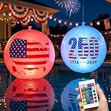Solar Floating Pool Lights 16inch - Pack of 2 Solar Powered Color Changing Led Glow Balls, Float or Hang in Pool Pond Patio Inflatable Waterproof, Patriotic Decor for 4th of July Independence Day