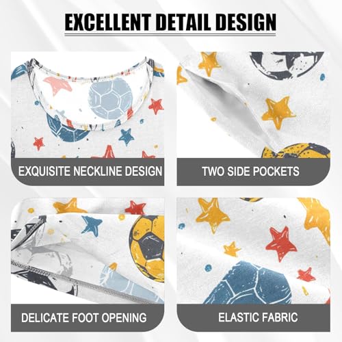 ALAZA Soccer Star White Pajamas Set Short Sleeve Cotton Sleepwear Summer Pjs 2 Piece 5-14Y4