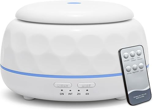 Difusor de aceite esencial de 10.1 fl oz con luz LED de 7 colores, control remoto, funcionamiento silencioso de 8 horas, difusor de aromaterapia