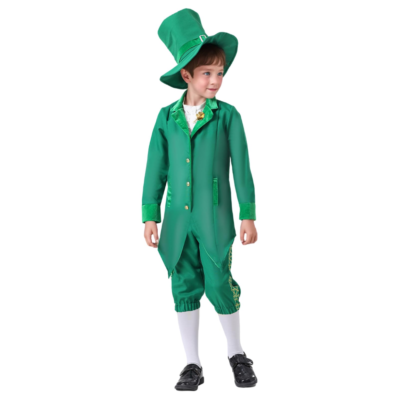 Boy's 3-Piece St Patrick's Day Outfit Set with Hat, Jacket & Pants Leprechaun Costume for Kids, Irish Party Fancy Dress Irish Lucky Shamrock Outfits