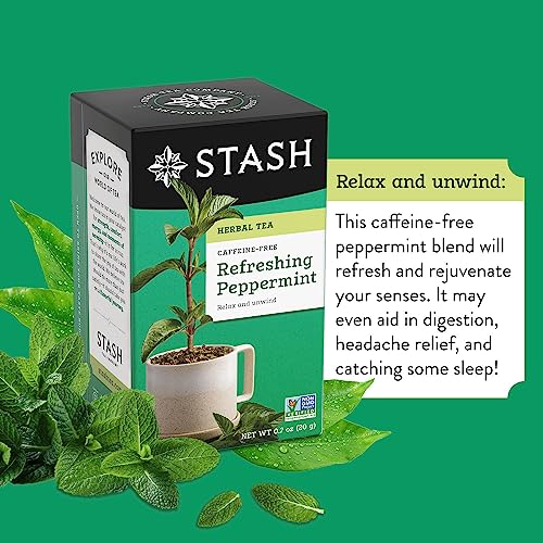 Image of Stash Tea Peppermint Herbal Tea - Naturally Caffeine Free, Non-GMO Project Verified Premium Tea with No Artificial Ingredients, 20 Count (Pack of 6) - 120 Bags Total