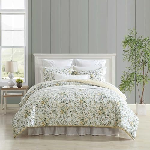 Image of Laura Ashley - Full /Queen Comforter Set, Soft Cotton Bedding with Matching Shams, Floral Home Decor, Oeko-Tex Certified (Country Meadow Gold, Full /Queen)