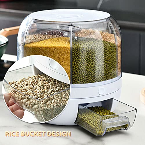 Shoparix 6-Grid 360 Degrees Rotating Grain Containers Storage Dispenser - Lentil Dispenser For Kitchen With Measuring Cup- Pantry Round Grain, Beans Dispenser,Cereal And Grain Organizer. #TOP4