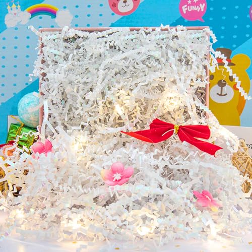 Caleihd Crinkle Cut Paper Grass Cushion Paper Streamer for Christmas Wedding Birthday Bridesmaid Engagement Craft Gift Boxes Bags Filler Decoration 4.5oz Diamond White