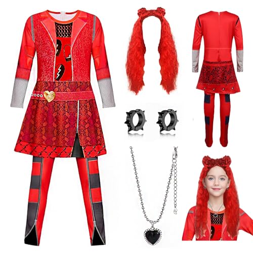 Disfraz princesa rojo para niñas 6-7 años con peluca miniatura 1